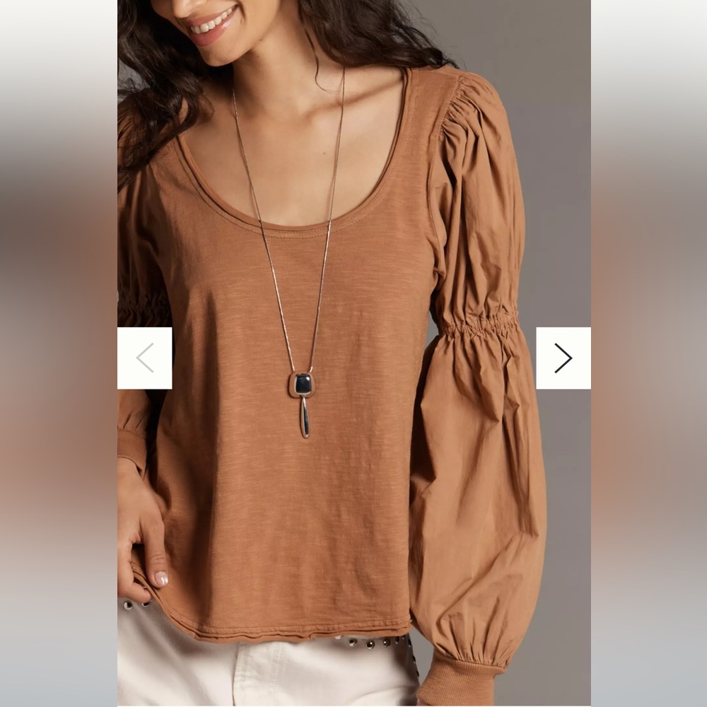 NEW Anthropologie Banded Puff-Sleeve Cotton Top | Size L